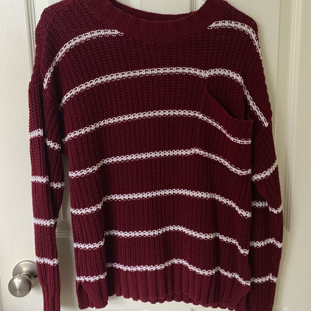 American Eagle Maroon Striped Sweater